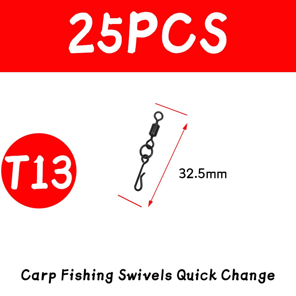 JIGEECARP girelle da pesca alla carpa da 25 pezzi Snap a cambio rapido per attrezzatura da pesca alla carpa attrezzatura da pesca terminale: 25pcs T13