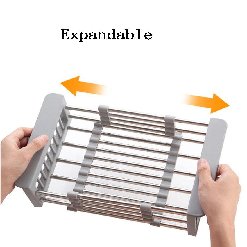 Adjustable Sink Drainer Basket Stainless Steel Kitchen Dish Drying Rack Over Sink Storage For Vegetable Tray Drainer Organizer