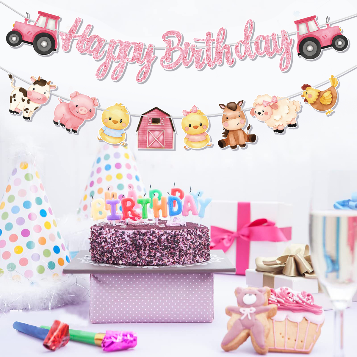 Roze Boerderijdieren Wegwerp Servies Boerderij Thema Verjaardagsfeestje Decor Kinderen 1e Verjaardag Meisje Feestartikelen Baby Shower