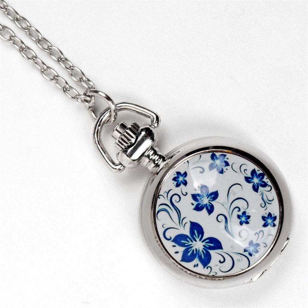 6139 Ceramic Moran Glass Pocket Watch Silver Delicate Cute Women FOB Quartz Watch: White