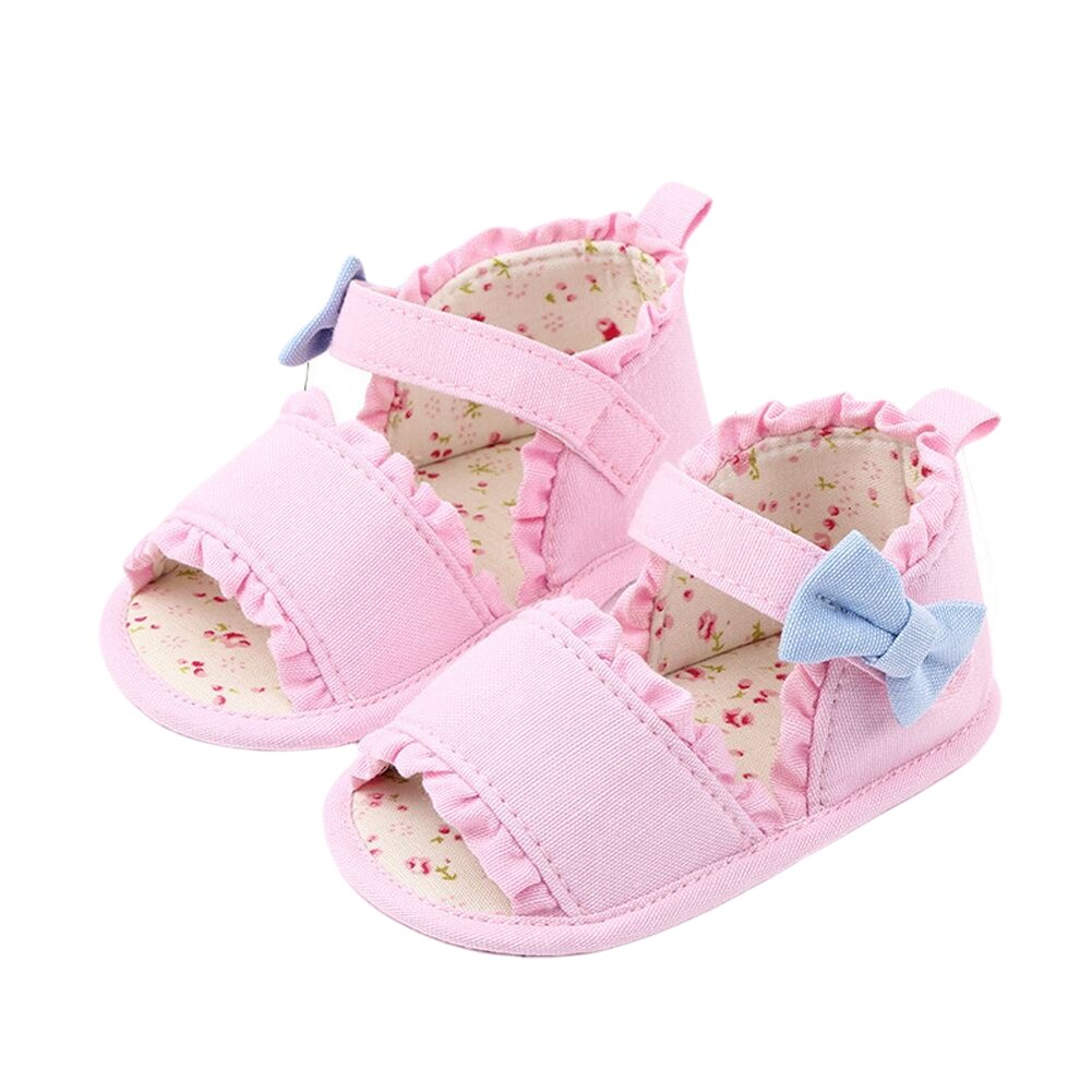 Newborn Baby Girls Crib Shoes, Cute Summer Bowknot Floral Sandals Soft Anti-Slip Sole Toddler First Walkers: Pink / 13-18 Months