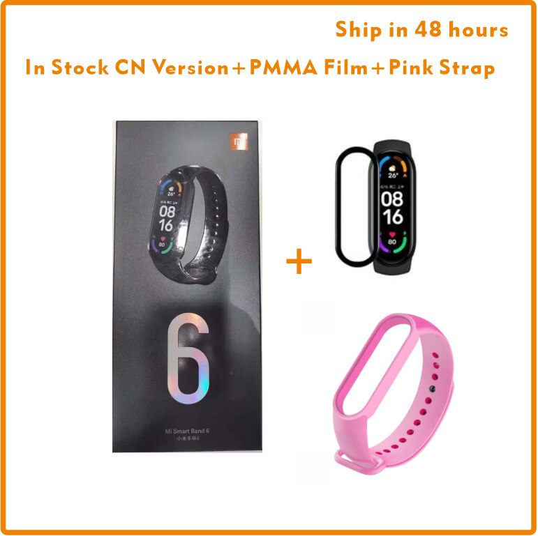 Xiaomi-pulsera inteligente Mi Band 6, reloj con Monitor de ritmo cardíaco, oxígeno en sangre, AMOLED, 1,56 Original, disponible: Add Pink Strap