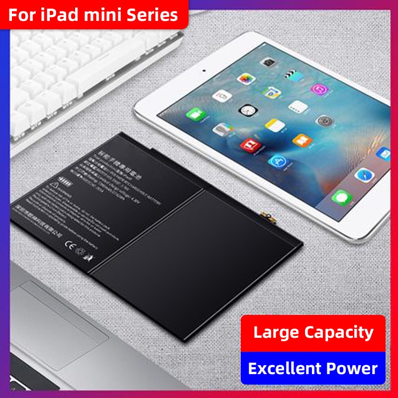 Batteri för apple ipad mini 2 mini 3 a1489 a1490 a1491 a1599 surfplatta 6471 mah ersättningsbatterier med verktygssats