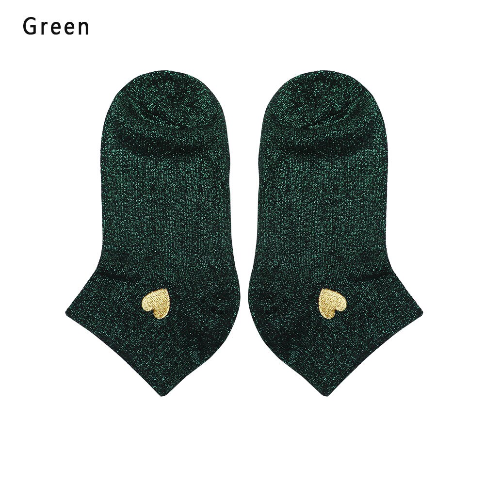 Borduurwerk hart liefde glitter sokken dames modieus zilver goud zijde kleurrijk glanzende sokken glimmende calcetines vrouw: 3