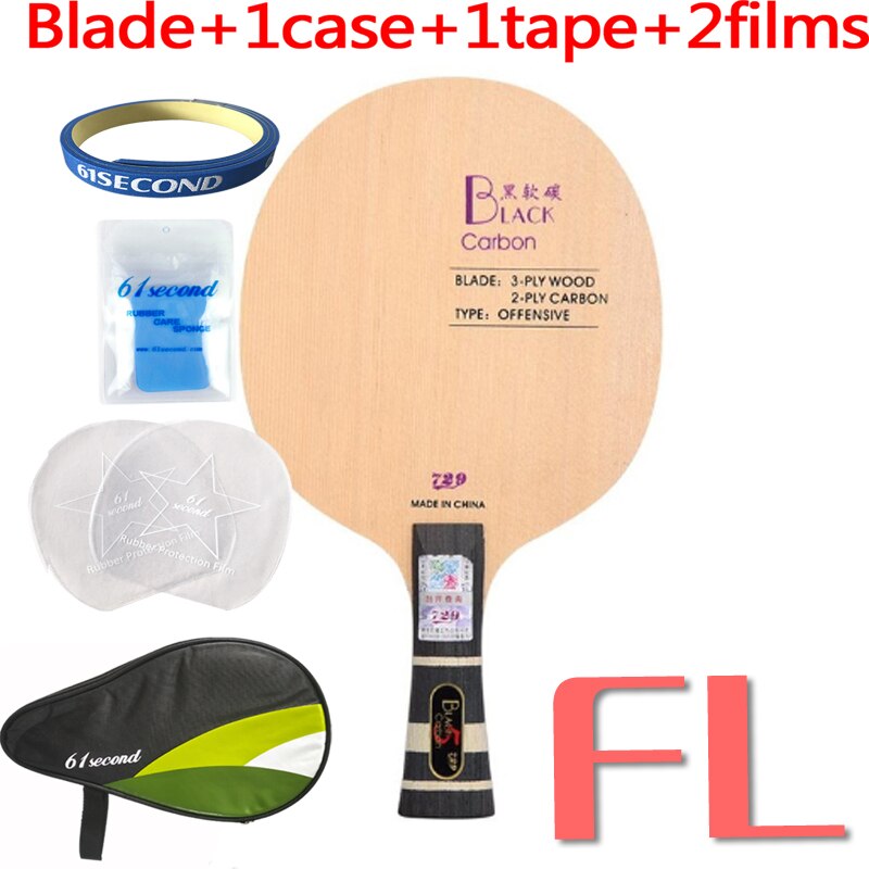 Friendship 729 Black Blue Yellow Carbon Table Tennis Blade Offensive Ping Pong Racket Bat: FL with B 1 case