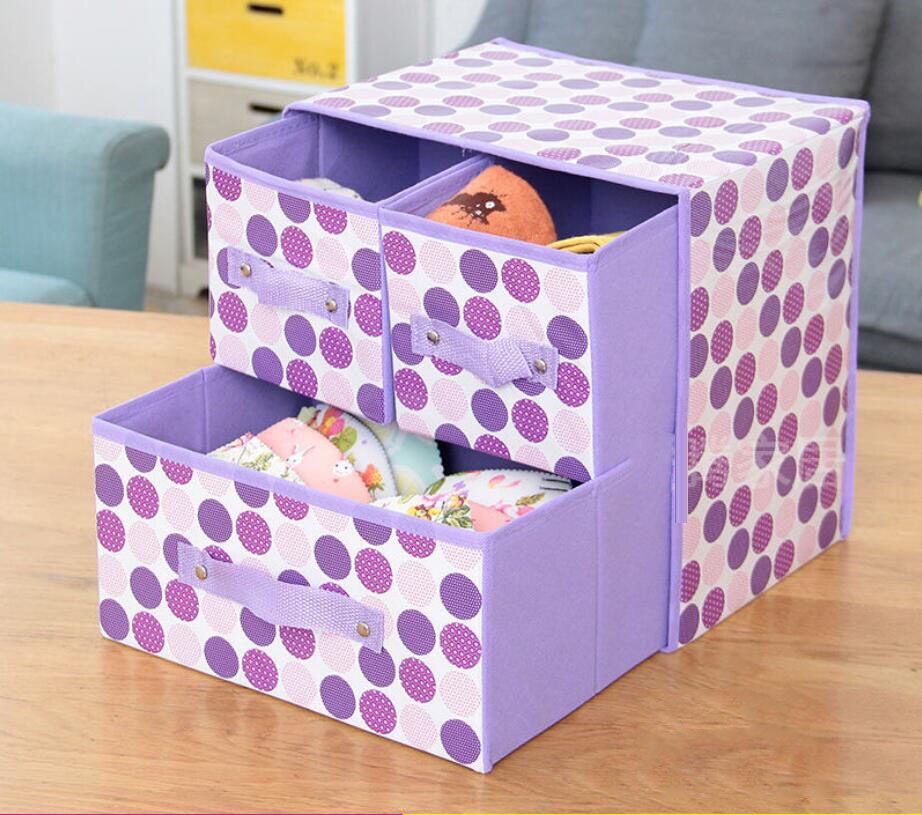 Mooie Opberglade Voor Kleding 2 Lagen Opbergdoos Ondergoed Kleding Organizer Stofdicht Opbergdozen Closet Organizer: Purple dots A