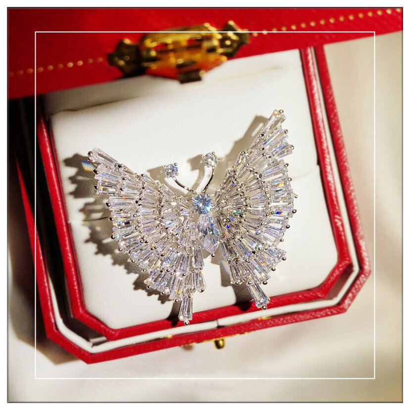 925 Brooches For Women Butterfly Crystal Cubic Zirconia High-end Exquisite Big Brooch Corsage Overcoat Pin Fine Jewelry