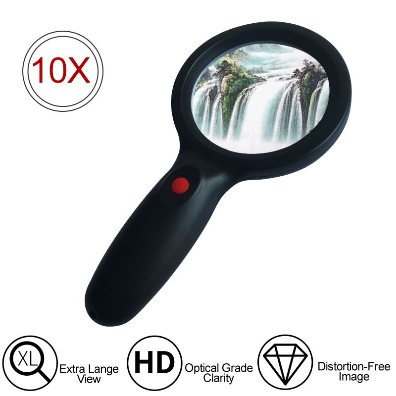 Handheld 10X Illuminated Magnifier Microscope Magnifying Glass Aid Reading for Seniors Loupe Jewelry Repair Tool With LED Light: OK 98 Black