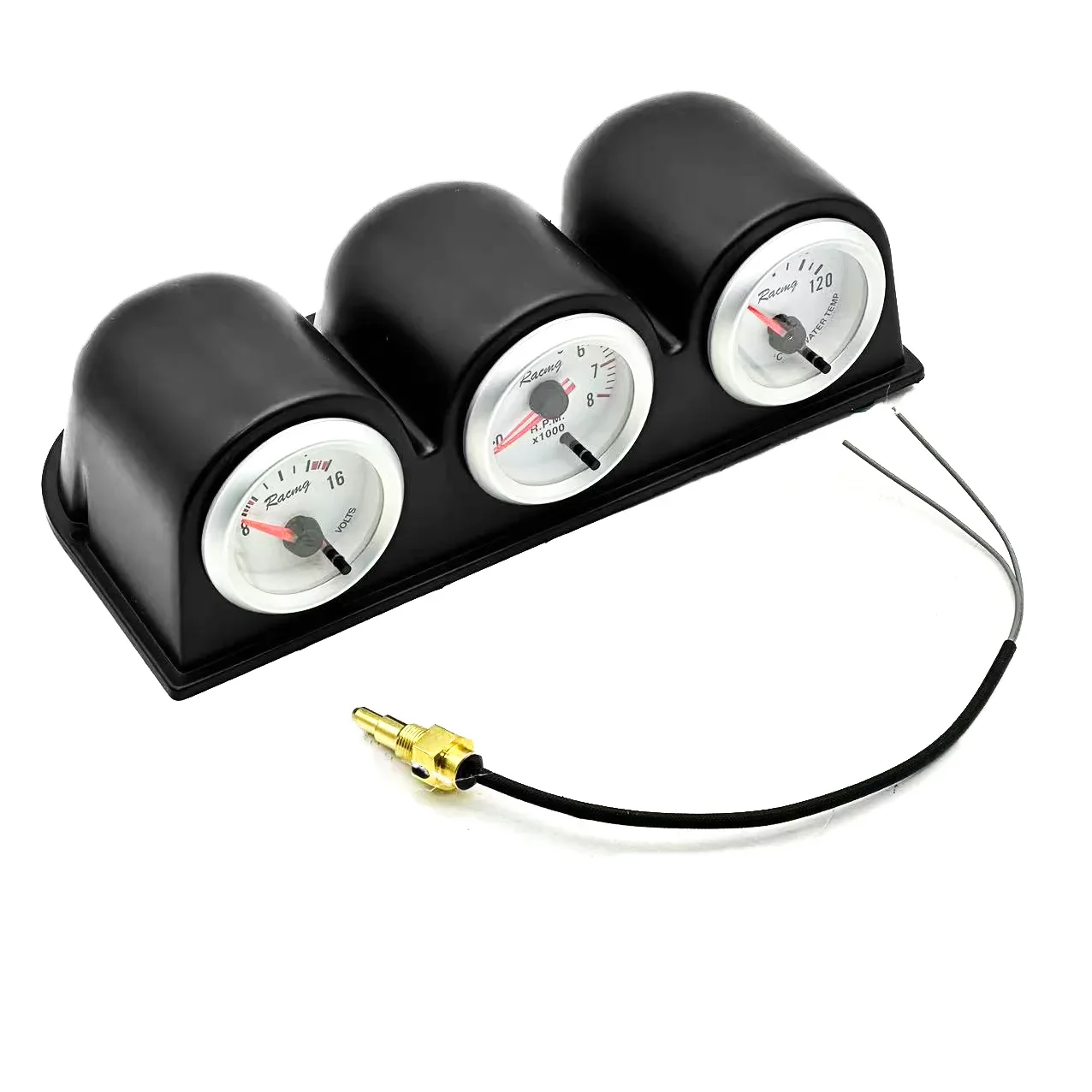 Kit de jauge 3 en 1 réglable, 7 couleurs, 52mm, voltmètre, jauge de température de l'eau, tachymètre, jauges de pour voitures et camions: vert militaire