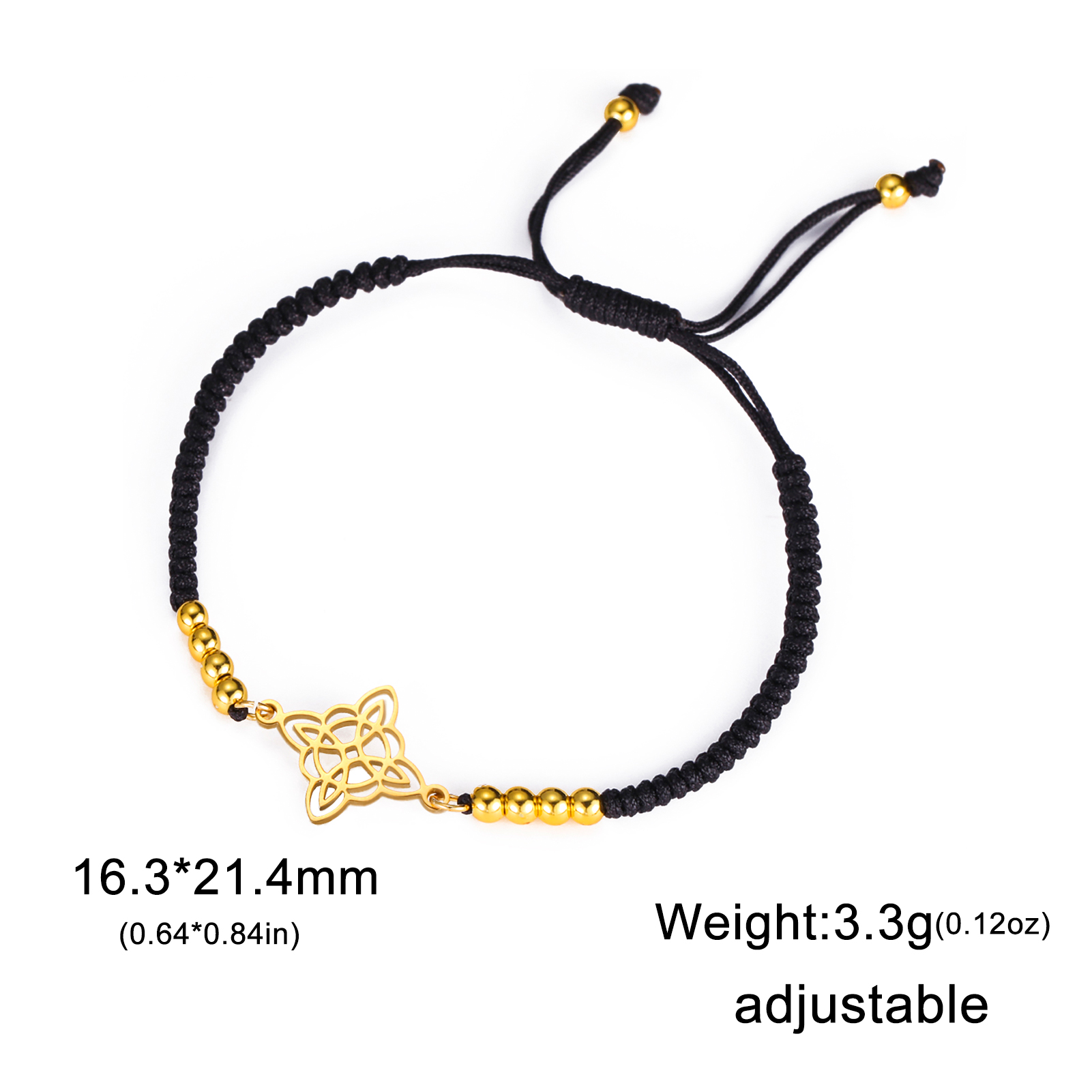 LIKGREAT Bracelet noeud de sorcière irlandaise pour femmes hommes noeud celtique réglable corde tissée bijoux acier inoxydable amulette Talisman: Pistolet noir plaqué