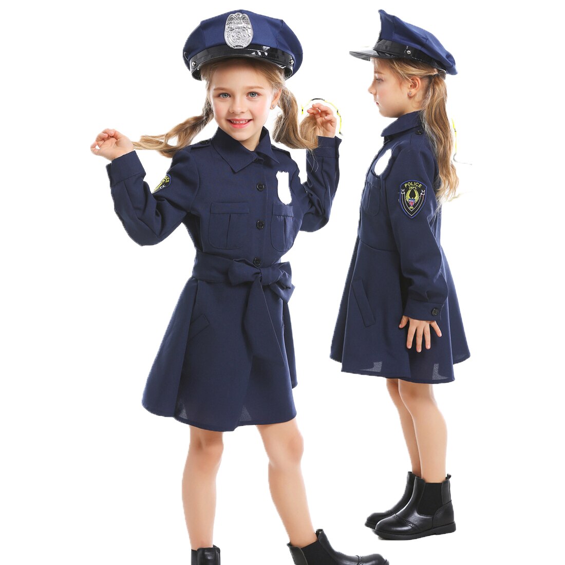 Pretend Play Cute Police Dressup Set Policewoman Costume Role Play Toy Set For 90cm-145cm Kids - XS/S/M/L