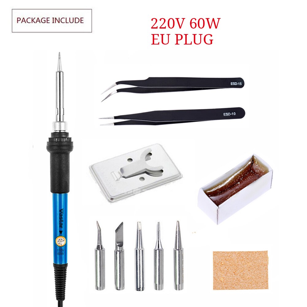Digital Electric Soldering Iron Kit Welding Tools 110V 220V 60W 80W Ceramic Heat Temperature Adjustable Solder Iron Rework: set 7