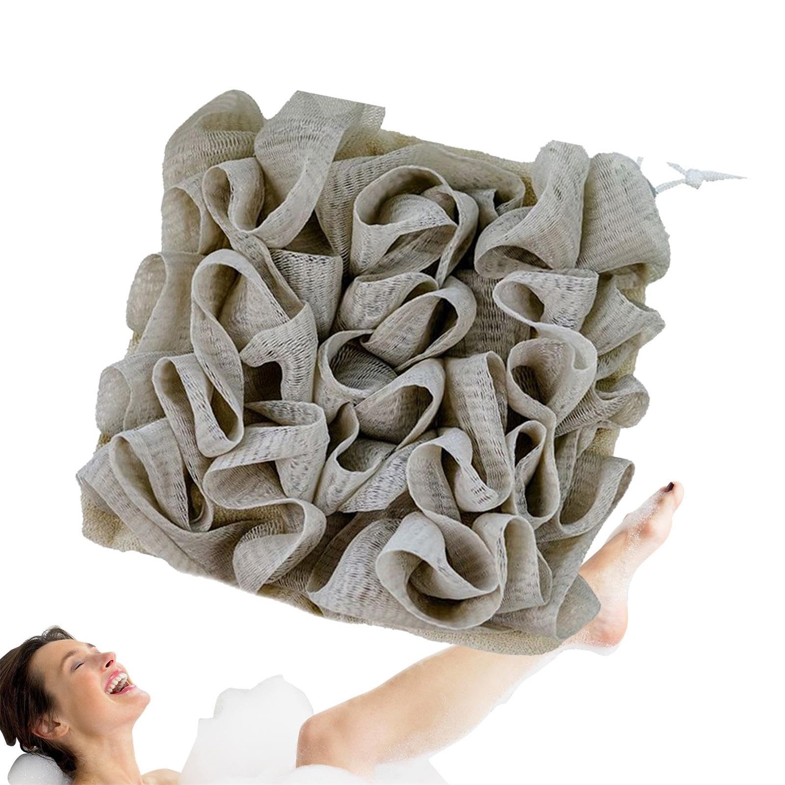 2 in 1 Bath Loofah Sponge with Drawstring Ball Bath Long Lasting Use Deep Cleansing Mesh Shower Sponge Mesh Shower Sponge: light green