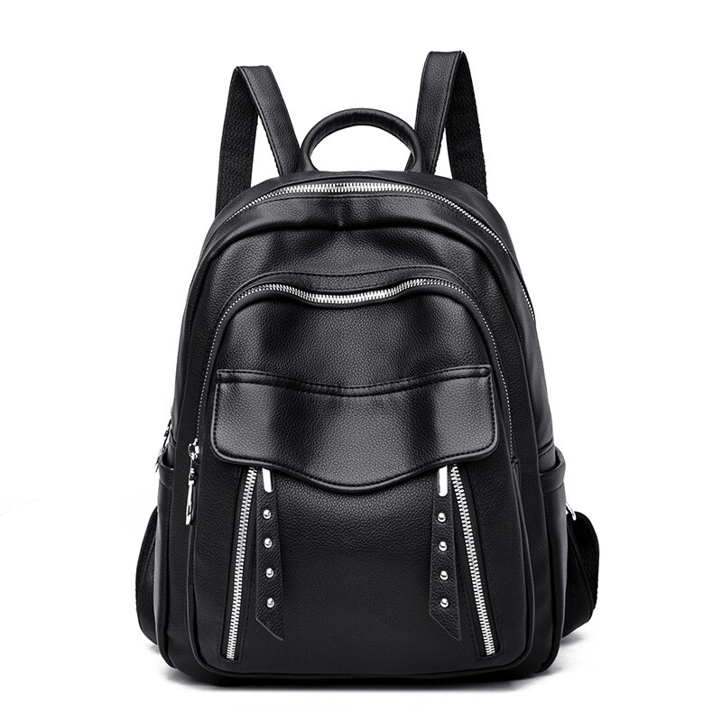 Preppy Stijl Pure Kleur Rugzak Voor Vrouwen Waterdichte Pu Lederen Grote Packbag Vrouwelijke Elegante Trendy Bagpack Sac A Main: black-05