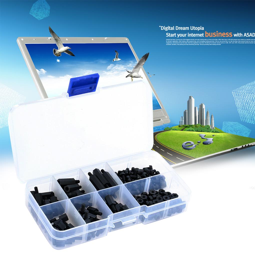 180pcs Plastic M3 Screw Combination Nylon Hexagon Washer Screw Nut Classification Kit Environmental Protection Durable Hardware