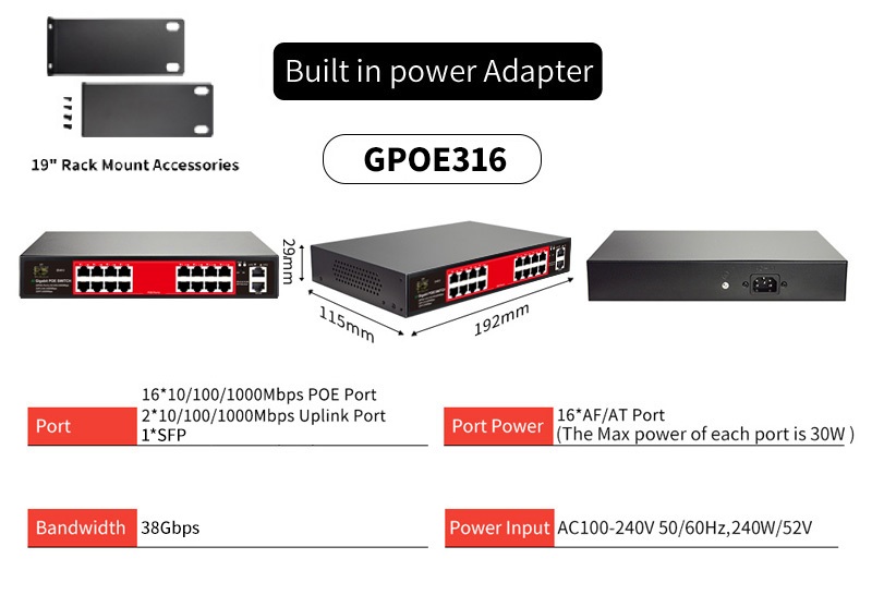 STEAMEMO-SSC Series POE Switch 4/6/8/16/24 Port, Active POE for IP Cameras, Wireless AP Switch, Gigabit IEEE 802.3 AF/AT