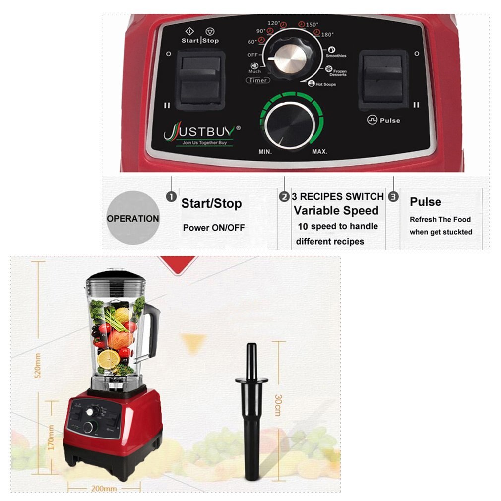 2200W Home Smoothies Power Blender Food Mixer Juicer Food Fruit Processor Smoothie Maker Cooking Machine