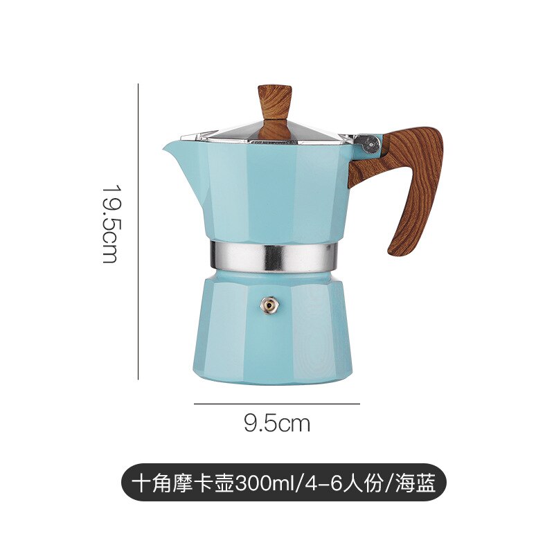 Juego de estufa eléctrica portátil para café, cafetera Moka de 10 puntas, cafetera casera de extracción italiana, Realme: 300ml blue