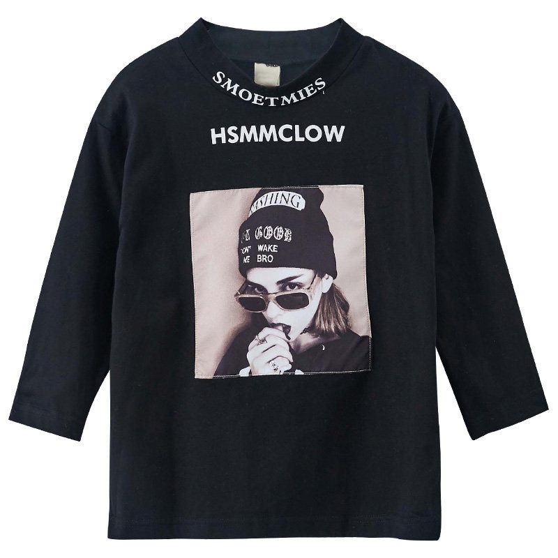Flickor vår t-shirt långärmad undertröja tjejer fashionabla coola tröjor för flickor svarta toppar t-shirts barnkläder 8 10 12 år