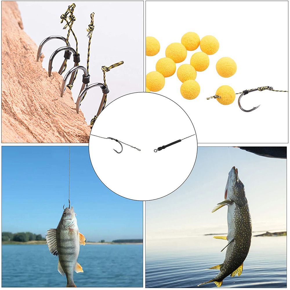 24/48Pcs Ready Made Carp Rigs Barbed Fishing Hook Link with Braided Line Tied Rigs Feeder Leader Carp Fishing Tackle