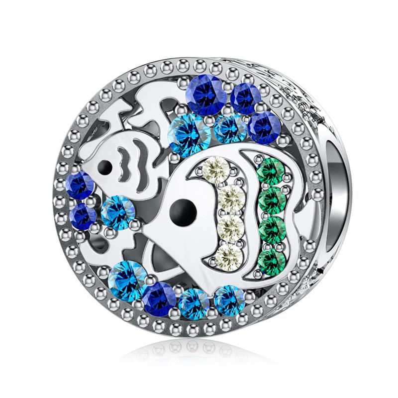 DALARAN 925 Sterling Silver Charms Blue Moon Star Beads For DIY Enamel Fine Jewelry Making Fit Original Charm Bracelets Necklace: Fish