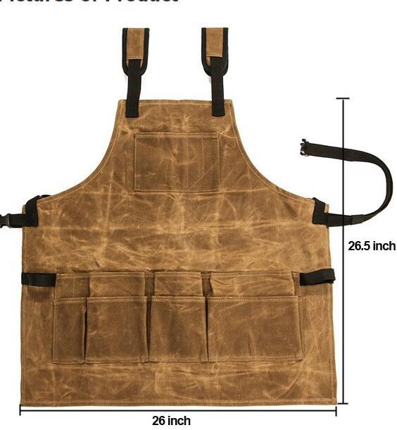 Delantal de lona encerada con aceite para garaje, jardín, taller, impermeable, resistente al aceite, con múltiples bolsillos, mandil de herramientas: B