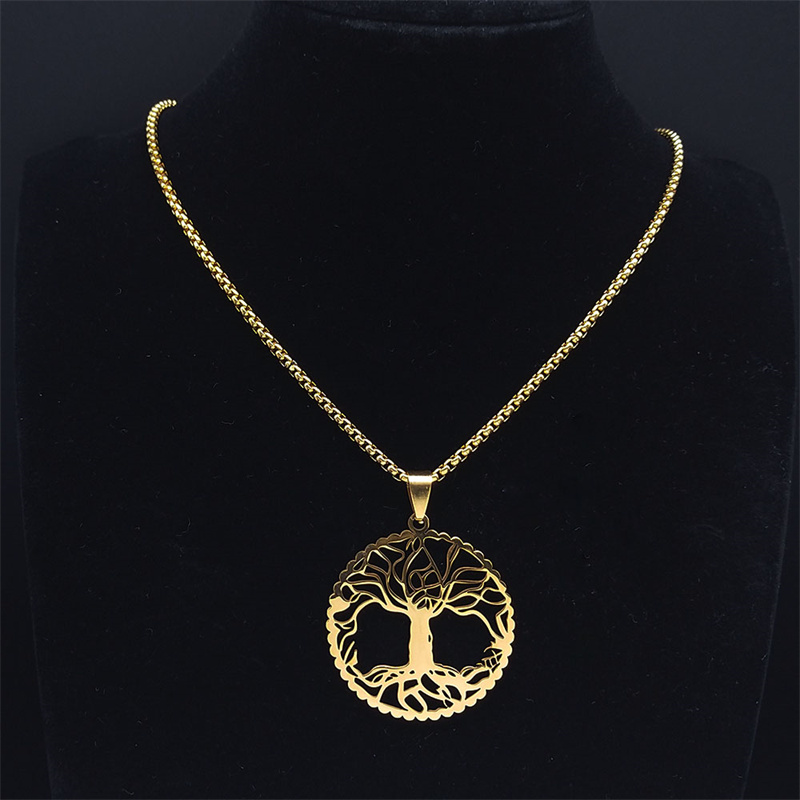 Levensboom Halsketting Voor Dames Heren Roestvrij Staal Goudkleurige Hanger Kettingen Amulet Sieraden Cadeau N3397GDS01