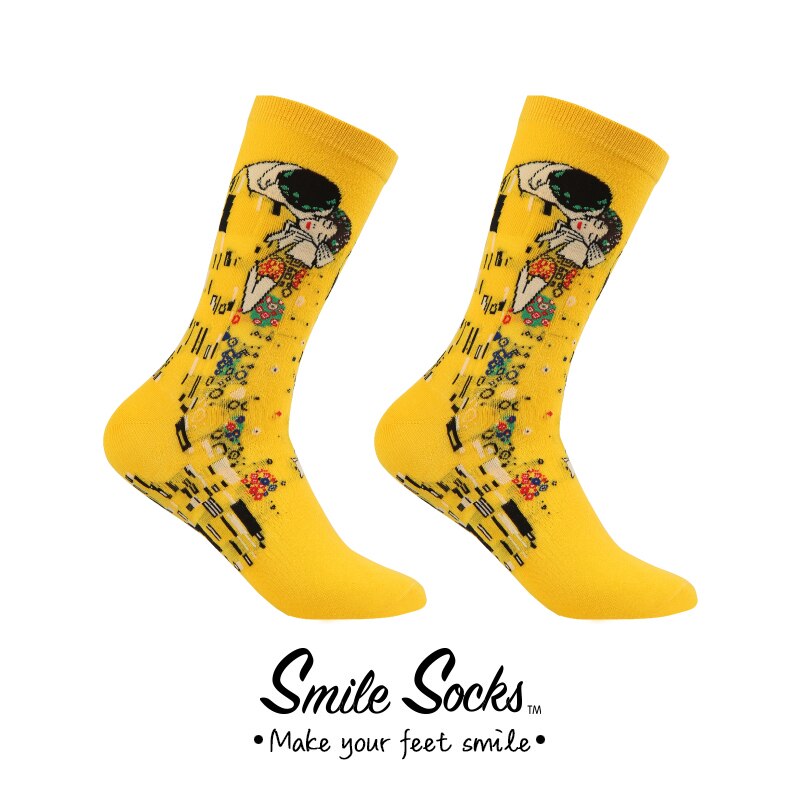 Hommes coton rétro abstrait peinture à l'huile Art chaussettes crier moderne Van Gogh nuit étoilée heureux peinture à l'huile planche à roulettes chaussette: kiss
