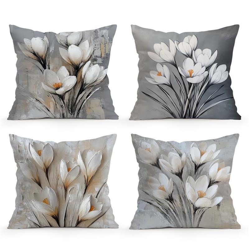 Hvite blomster puter putetrekk trykt polyester 45 x 45cm kasteputetrekk dekorative sofaputer putetrekk hjemmedekor
