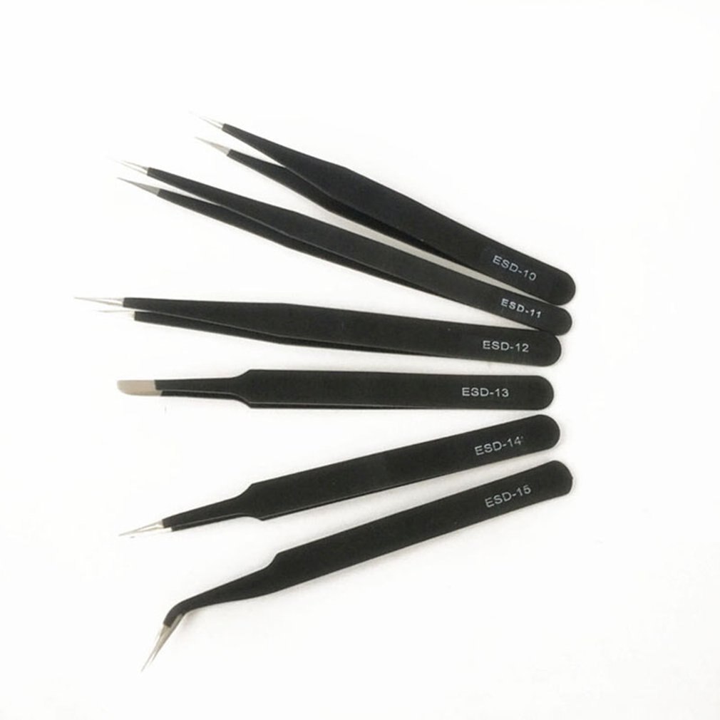 6 Pack Pincet Esd Rvs Verdikte Pincet Set Demontage Tool Black Pincet