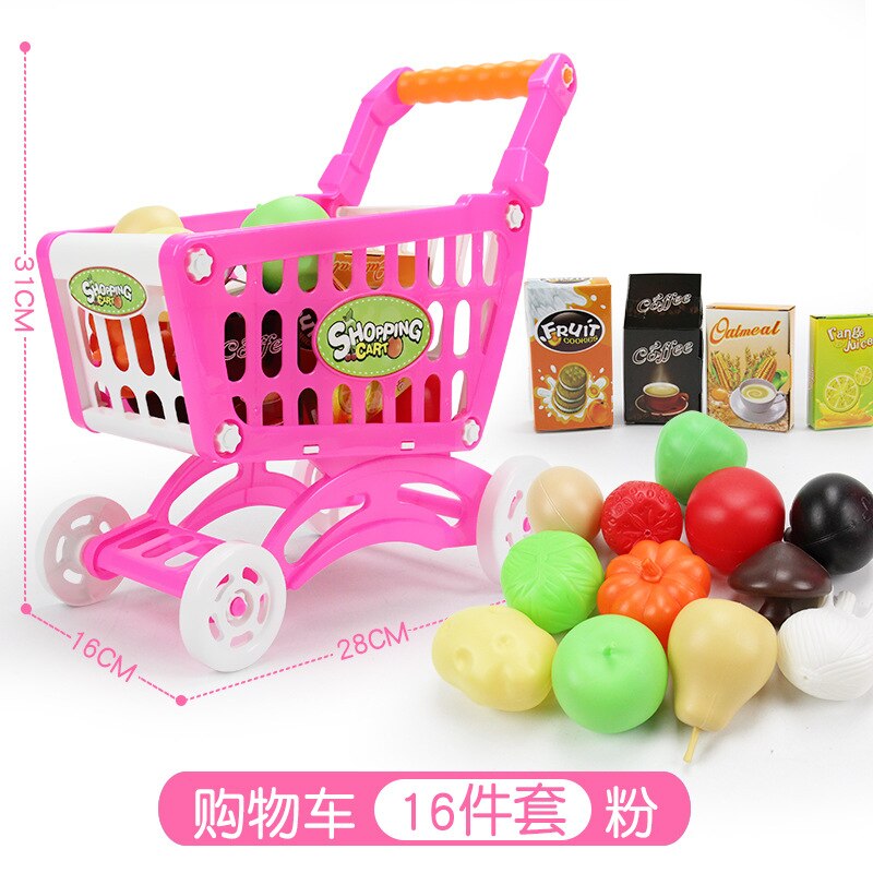 Børns legehus legetøj burfri simulation supermarked vogn vegetabilsk frugt mini indkøbsvogn: 2