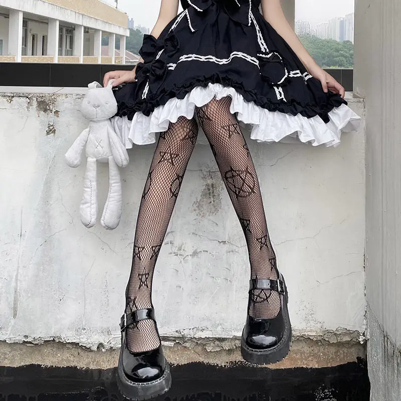 Lolita Ragazze Carino Pentacolo Stampa Collant Donne Sexy Gotico Punk Magico Stella a Cinque Punte Maglia Pesce Net Collant Calze per il Corpo