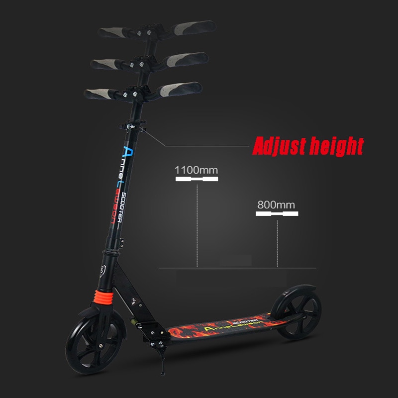 Portable Foldable Aluminum Alloy Adjustable Height Adults Scooter With Shock Absorption Load-bearing 100KG 2 Color