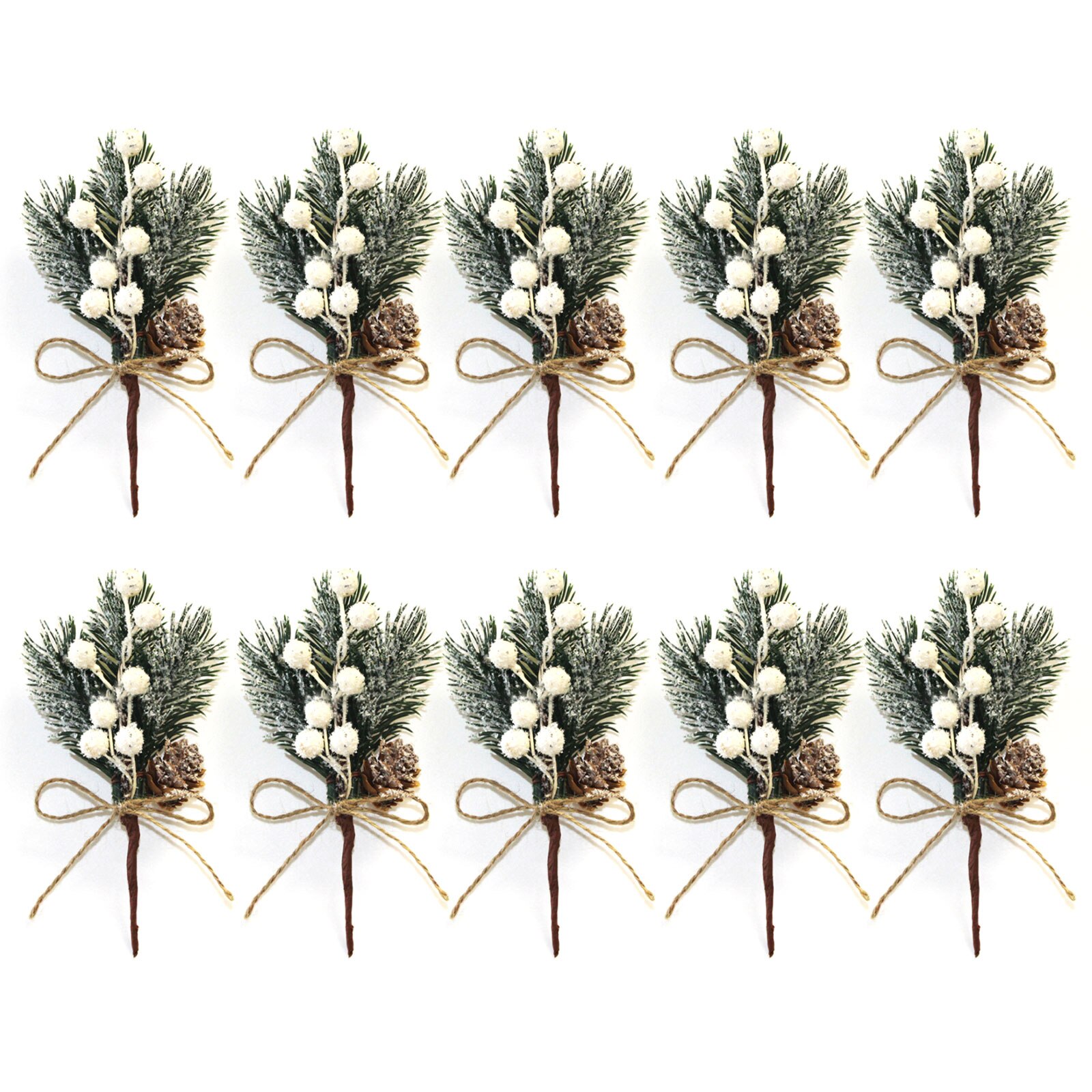 10pcs Plant Decorations Christmas bouquet Pine Needles Christmas Accessories 15cm Xams ornaments Holidays Tree Ornament Making: White
