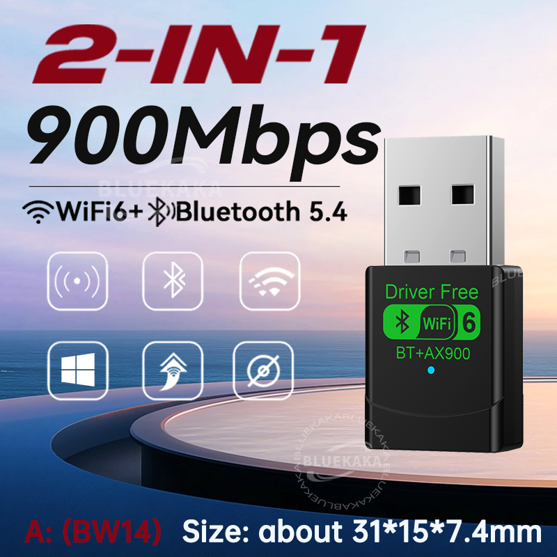 Upgrades Mini USB Wireless Bluetooth 5.4 Transmitter Receiver Adapter WiFi 6 Dongle 900Mbps Dual Band For PC Laptop Win10/11: Brown