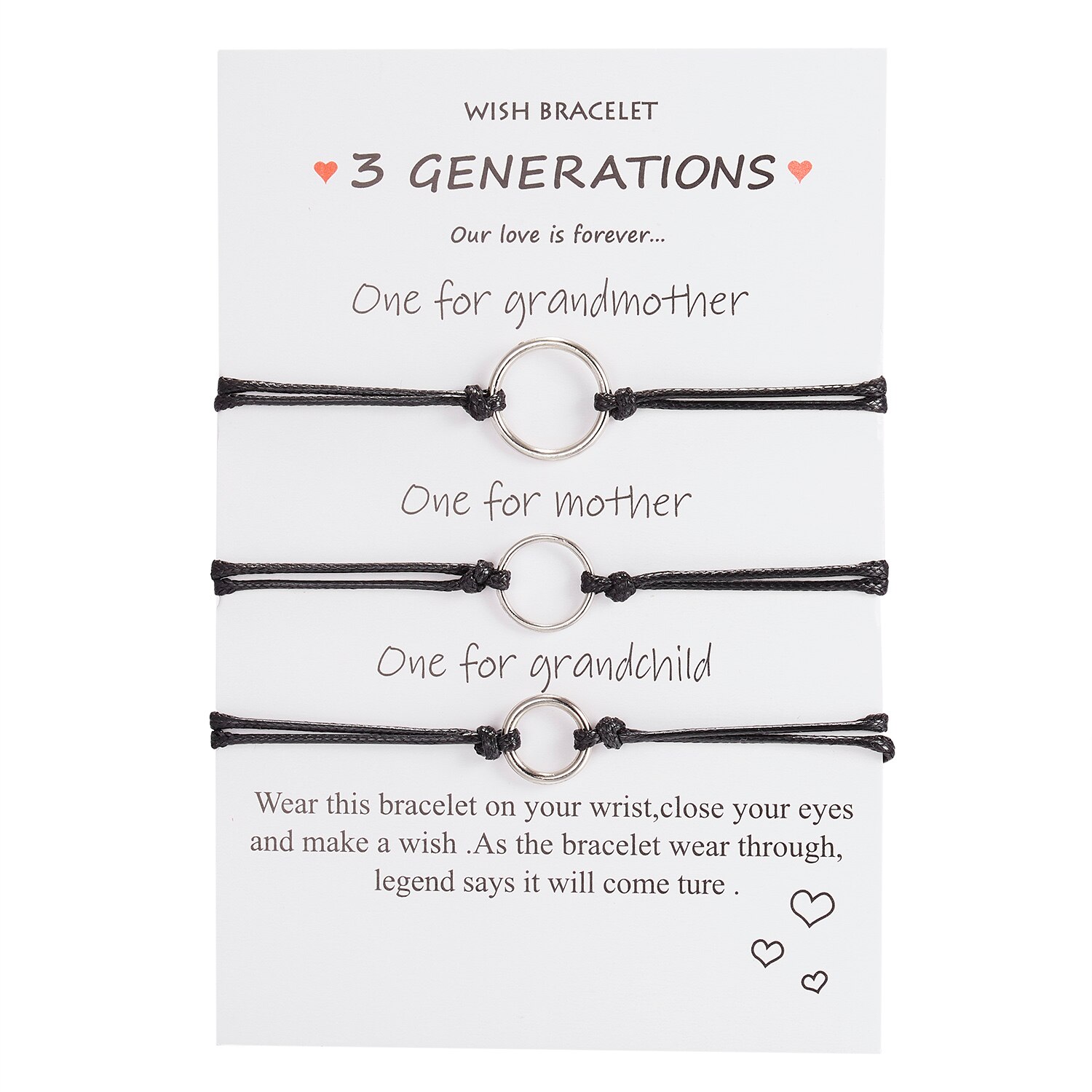 2pcs/set Heart Circle Beads Charm Bracelets For Women Girls Handmade Black Thread Bracelets Jewelry With Card Mother's Day: 6