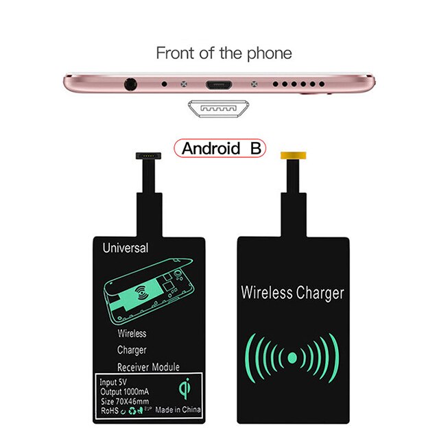 Lightweight Qi Wireless Charging Receiver For Samsung Huawei Xiaomi Universal Micro USB Type C Fast Wireless Charger Adapter: for Micro usb B