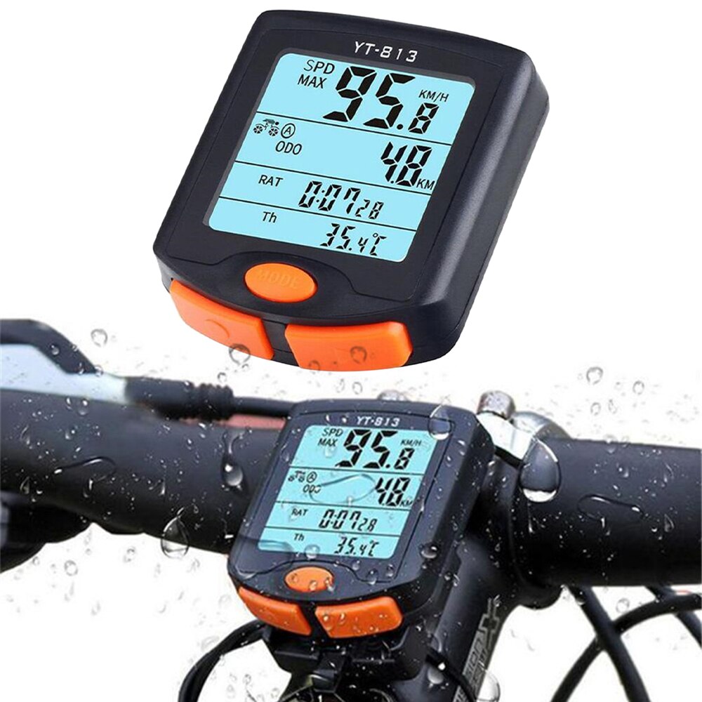 Bicycle Speedometer Bike Odometer Cycling Multi Function Waterproof Bike Computer 4 Line Display with Backlight YT-813 Cordless