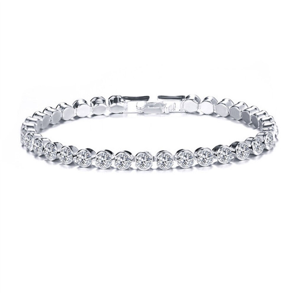 Exquisite Geometrie Tennis Armbänder für Weibliche AAA Zirkonia Kristall Perle Kette Partei Schmuck Zubehör: Silver