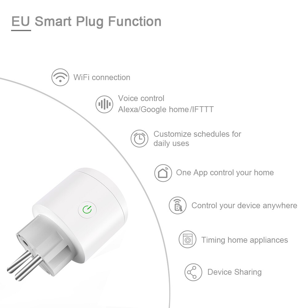 Wifi trådløs smart stikkontakt med google home alexa stemmestyring timing tænd/sluk energiovervågning eu stik 16a