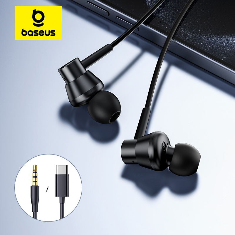 Baseus Encok HZ11/CZ11 in-ear bedrade oortelefoon Krachtige bas Type-C/3.5mm Jack Bedrade hoofdtelefoon voor laptop Computer Tablet Telefoon