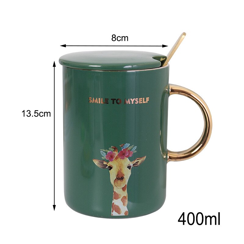 Guldgrønt hjorte mønster krus med ske låg, kontor business te krus drinkware krus, personlighed keramisk kaffekop