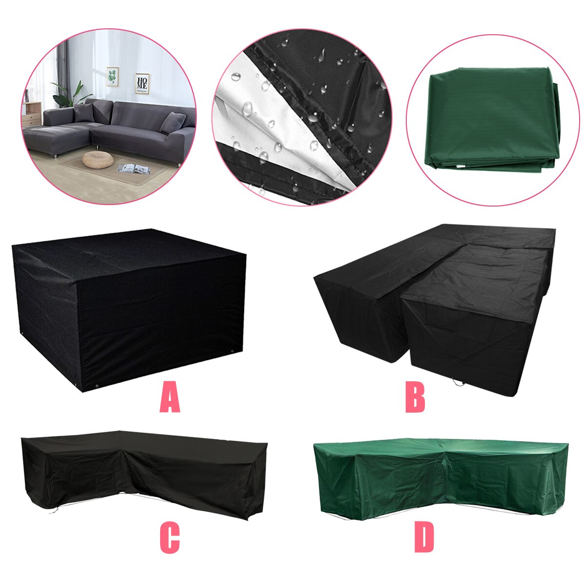 Juegos de tela impermeable para muebles de exterior, cubierta protectora de poliéster a prueba de polvo, para sofá, color negro