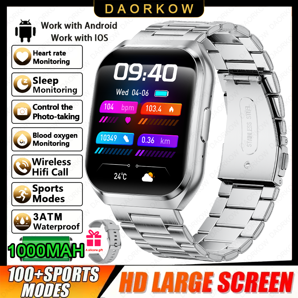 Nuovo Smart Watch Uomo 1000mAh Standby lungo Smartwatch esterno Uomo IP68 Impermeabile Frequenza cardiaca Sport BT Chiamata Batteria grande Orologio intelligente: Marrone