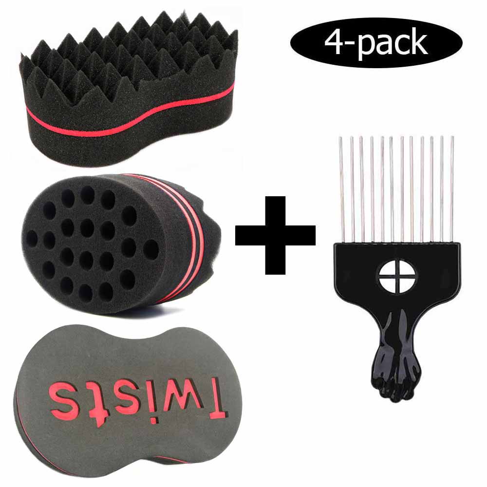 Hårsvamp børste magisk barber twist curl svamp dreads låsning afro coil kam tornado plejeværktøj (4 stk.): 4 stk rød
