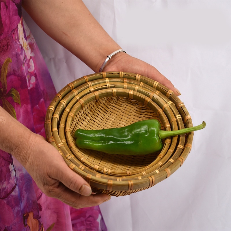 Natural Eco-Friendly Handmade Bamboo Baskets Fruit Vegetables Bread Rattan Basket Storage Basket Home Organizer