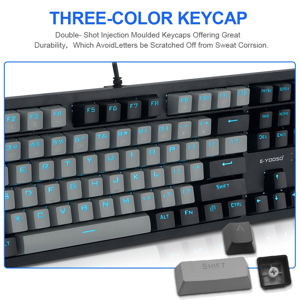 Teclado mecánico E-YOOSO K620 para juegos, conmutador azul, 87 teclas, retroiluminado, para ordenador, portátil y PC