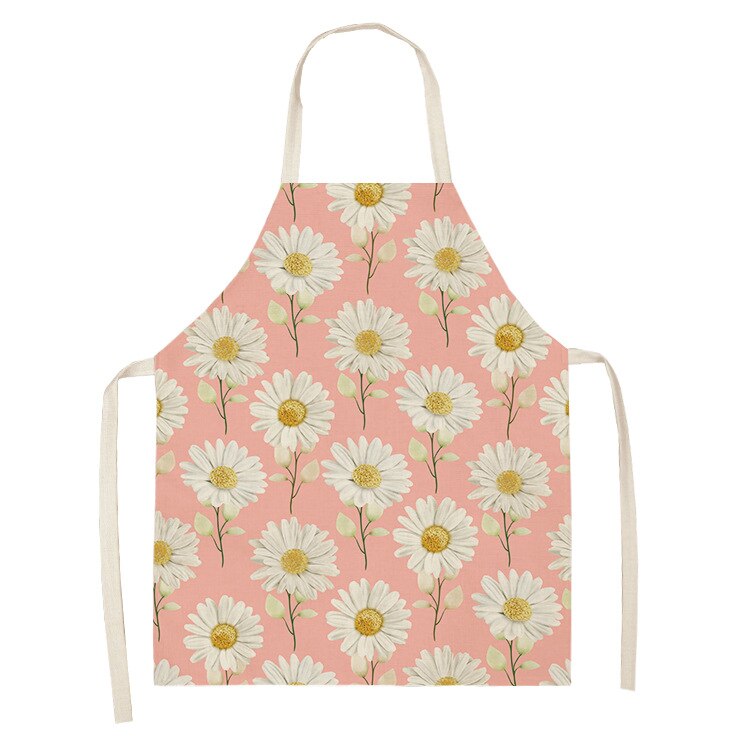 Bloemen Print Katoen Linnen Schort Keuken Vrouwen Bakken Taille Bib Thuis Koken Korte Mouwloze Overgooier 55x68cm: style 9 / 55x68cm