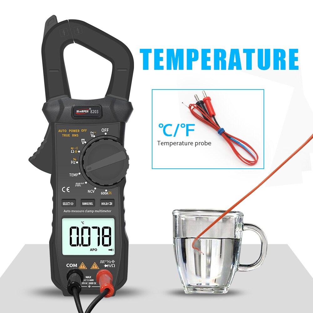 WinAPEX Portable Digital RMS Current Clamp Meter 6000 Counts Pocket Clamp Multimeter Pliers Ammeter with Square Wave Output