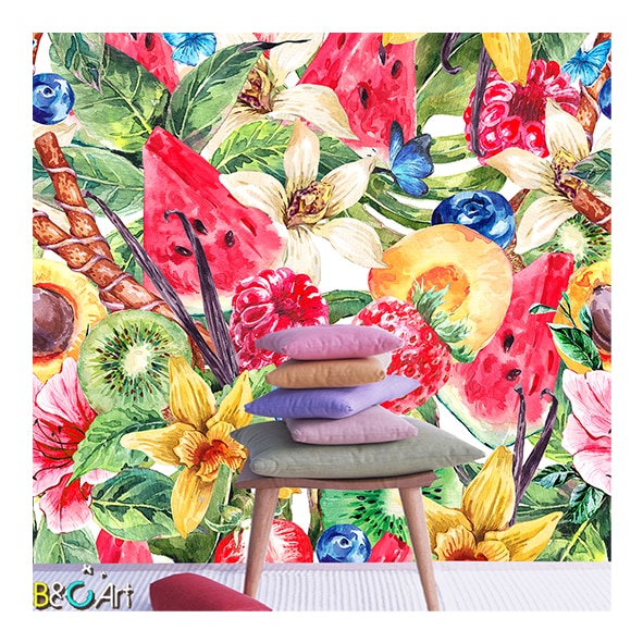 Zelfklevende Kleurrijke Fruit Bloem Vinyl Sticker Behang Home Decoratie